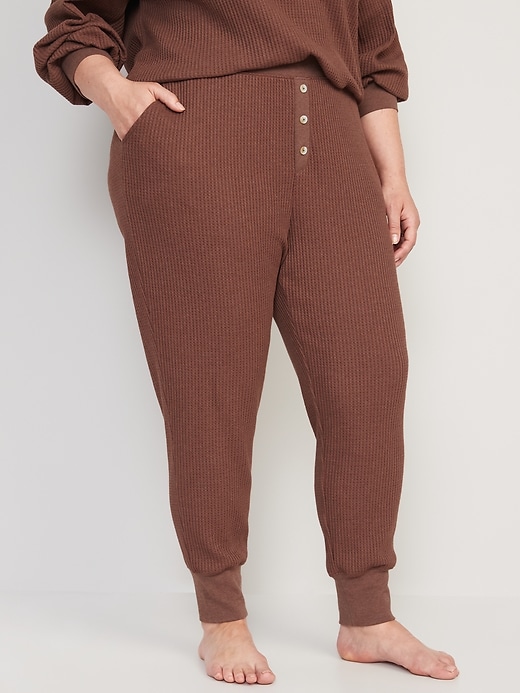 Image number 7 showing, High-Waisted Waffle-Knit Pajama Jogger Pants