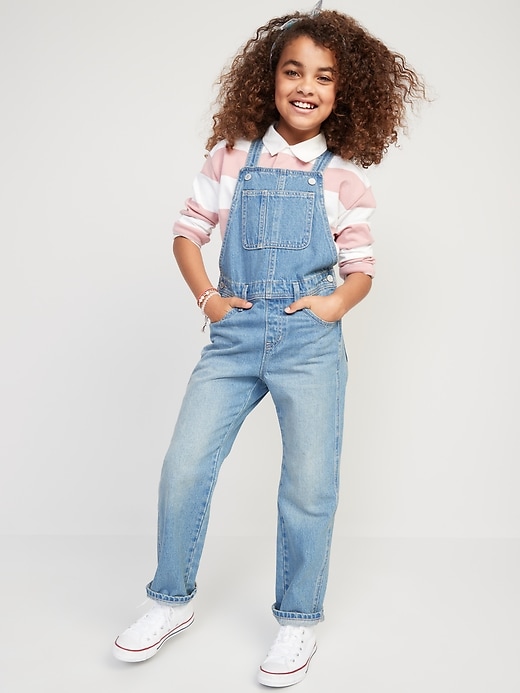 View large product image 1 of 4. Slouchy Straight Light-Wash Jean Overalls for Girls