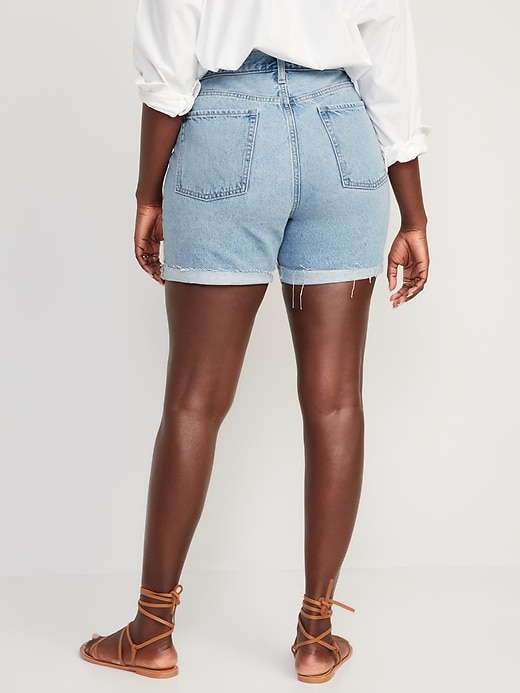 Image number 6 showing, High-Waisted Slouchy Straight Non-Stretch Jean Shorts for Women -- 5-inch inseam