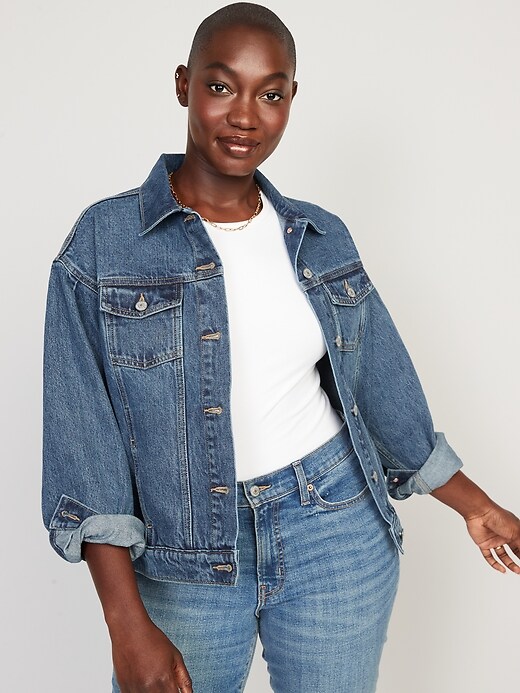Image number 5 showing, Tapered Puff-Sleeve Non-Stretch Jean Jacket for Women