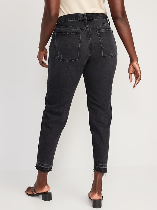 Image number 6 showing, High-Waisted Button-Fly Slouchy Taper Black-Wash Cut-Off Non-Stretch Jeans for Women