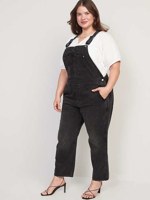 Image number 7 showing, Slouchy Straight Black Workwear Non-Stretch Jean Overalls