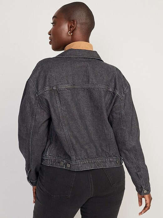 Image number 6 showing, Cropped Black-Wash Non-Stretch Jean Jacket for Women
