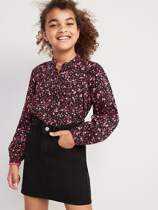 View large product image 1 of 3. Long-Sleeve Button-Front Printed Top for Girls