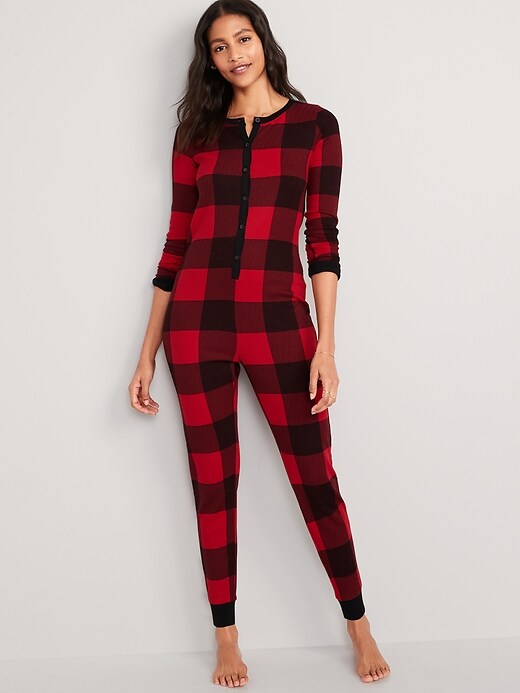 Matching Printed Thermal-Knit One-Piece Pajamas for Women | Old Navy