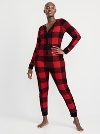 Matching Printed Thermal-Knit One-Piece Pajamas