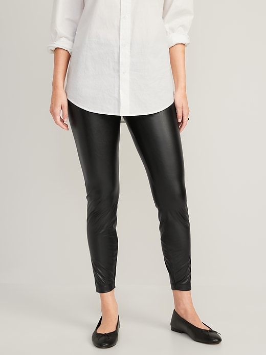Image number 1 showing, High-Rise Faux Leather Leggings for Women