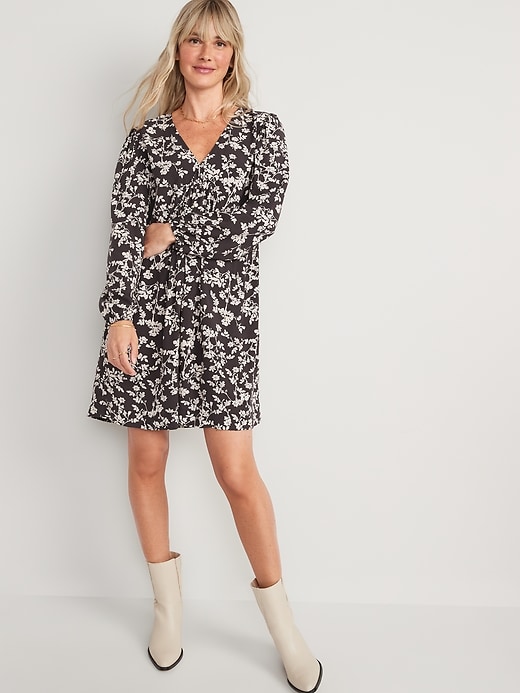 Image number 1 showing, Puff-Sleeve Floral Mini Swing Dress for Women