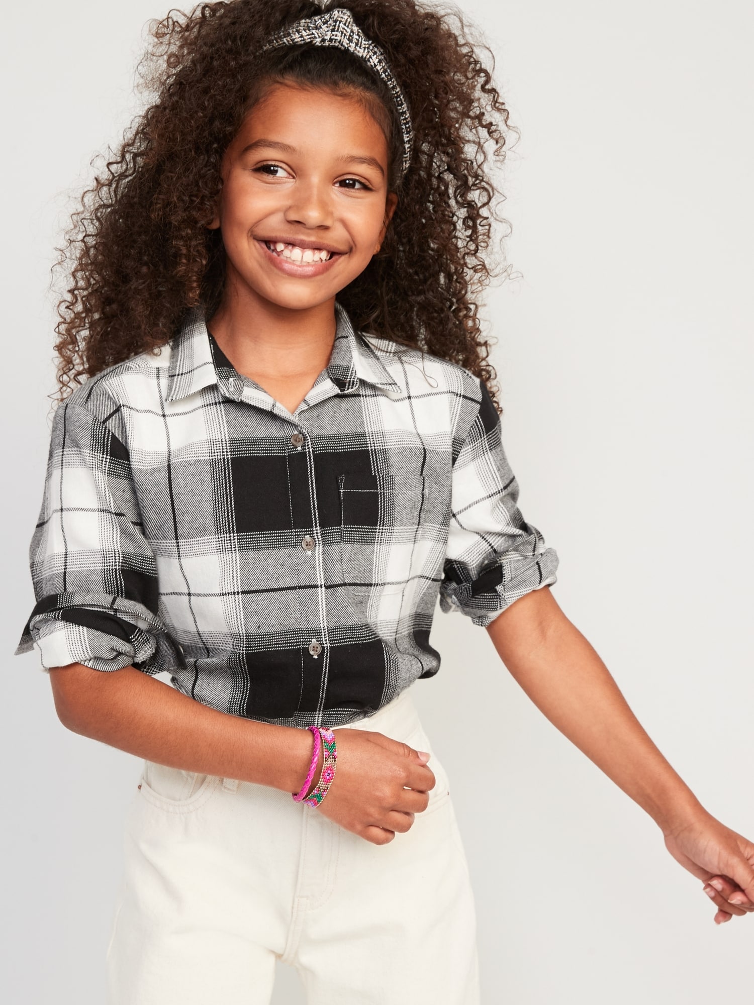 Old Navy Cozy Long-Sleeve Button-Front Plaid Shirt for Girls multi. 1