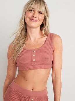 Waffle-Knit Pajama Cami Bralette Top for Women