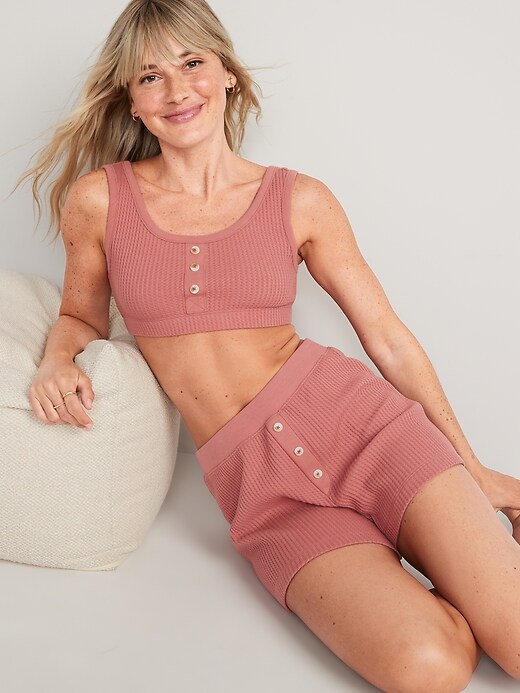 Image number 3 showing, High-Waisted Waffle-Knit Pajama Shorts -- 2.5-inch inseam