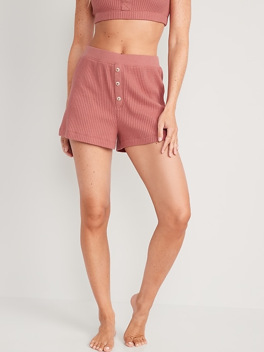 Image number 1 showing, High-Waisted Waffle-Knit Pajama Shorts -- 2.5-inch inseam