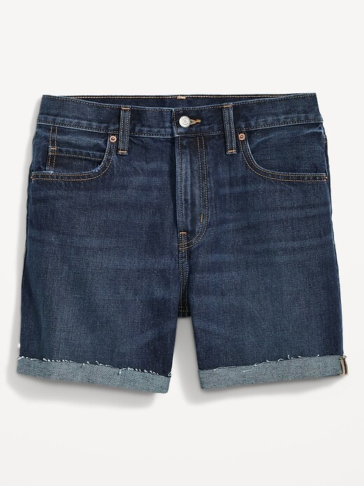 Image number 4 showing, High-Waisted Slouchy Straight Non-Stretch Cut-Off Jean Shorts for Women -- 5-inch inseam