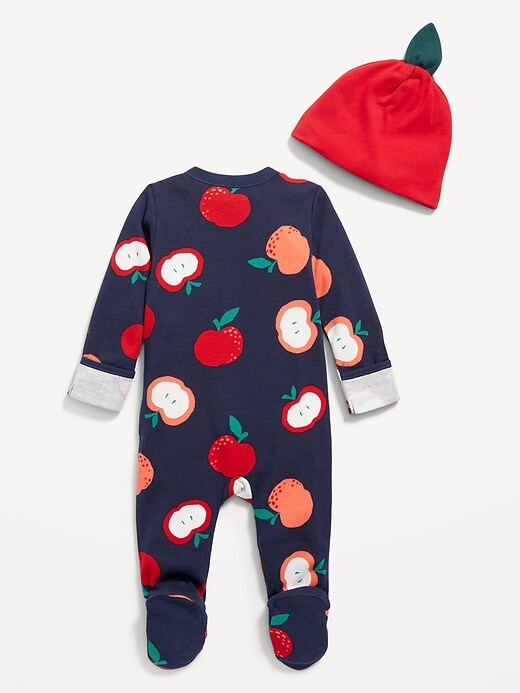 View large product image 2 of 3. Unisex Sleep & Play 2-Way-Zip Footed One-Piece and Beanie Set for Baby