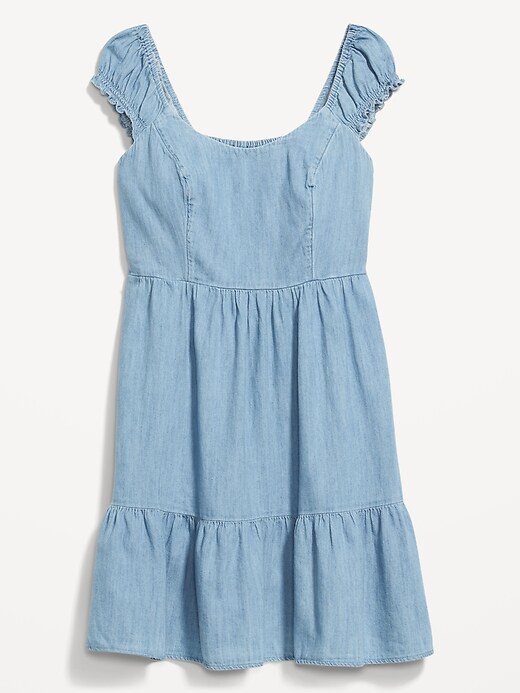 Image number 4 showing, Fit & Flare Puff-Sleeve Smocked Jean Mini Dress