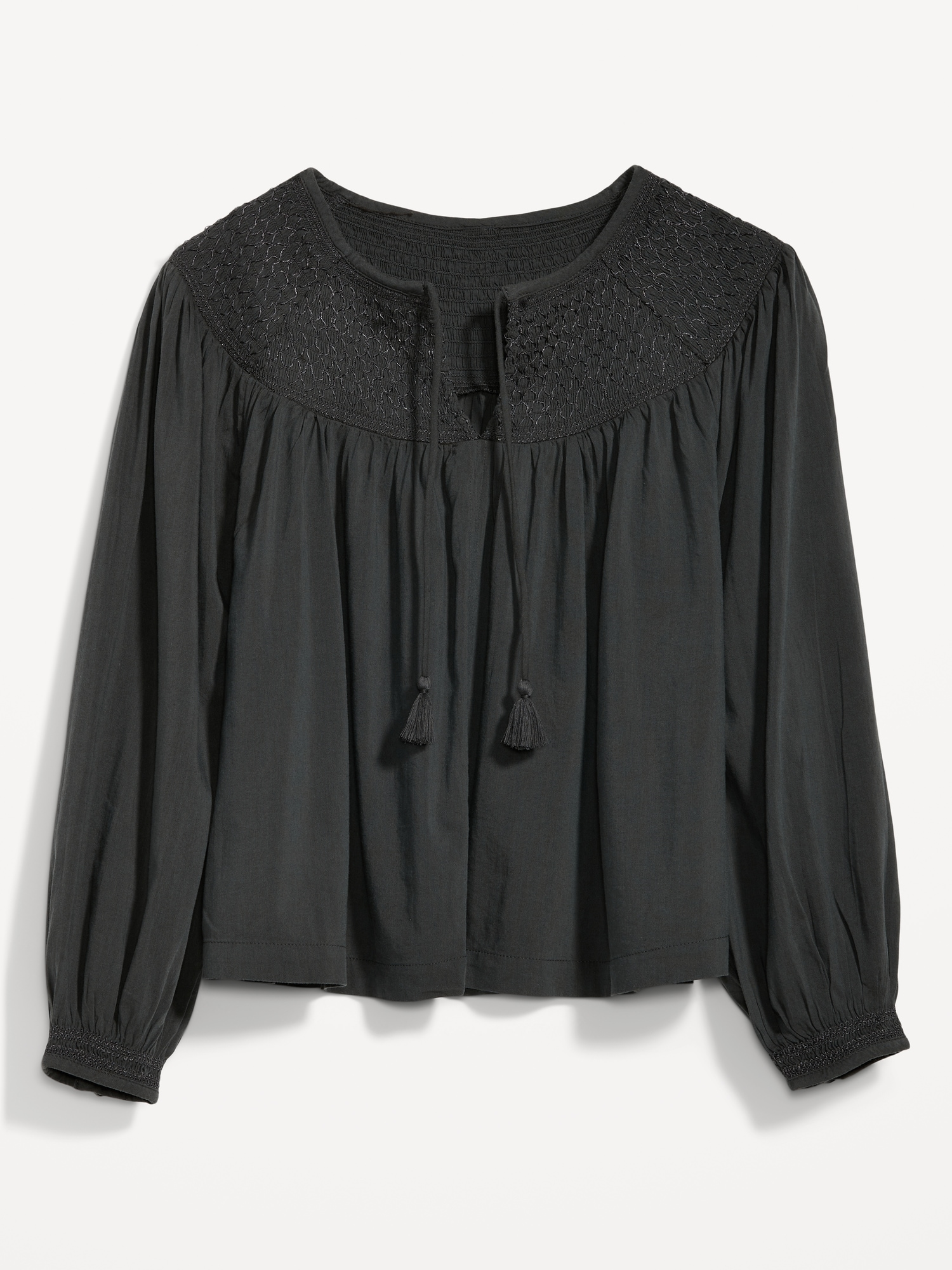 Long-Sleeve Smocked Embroidered Poet Blouse | Old Navy