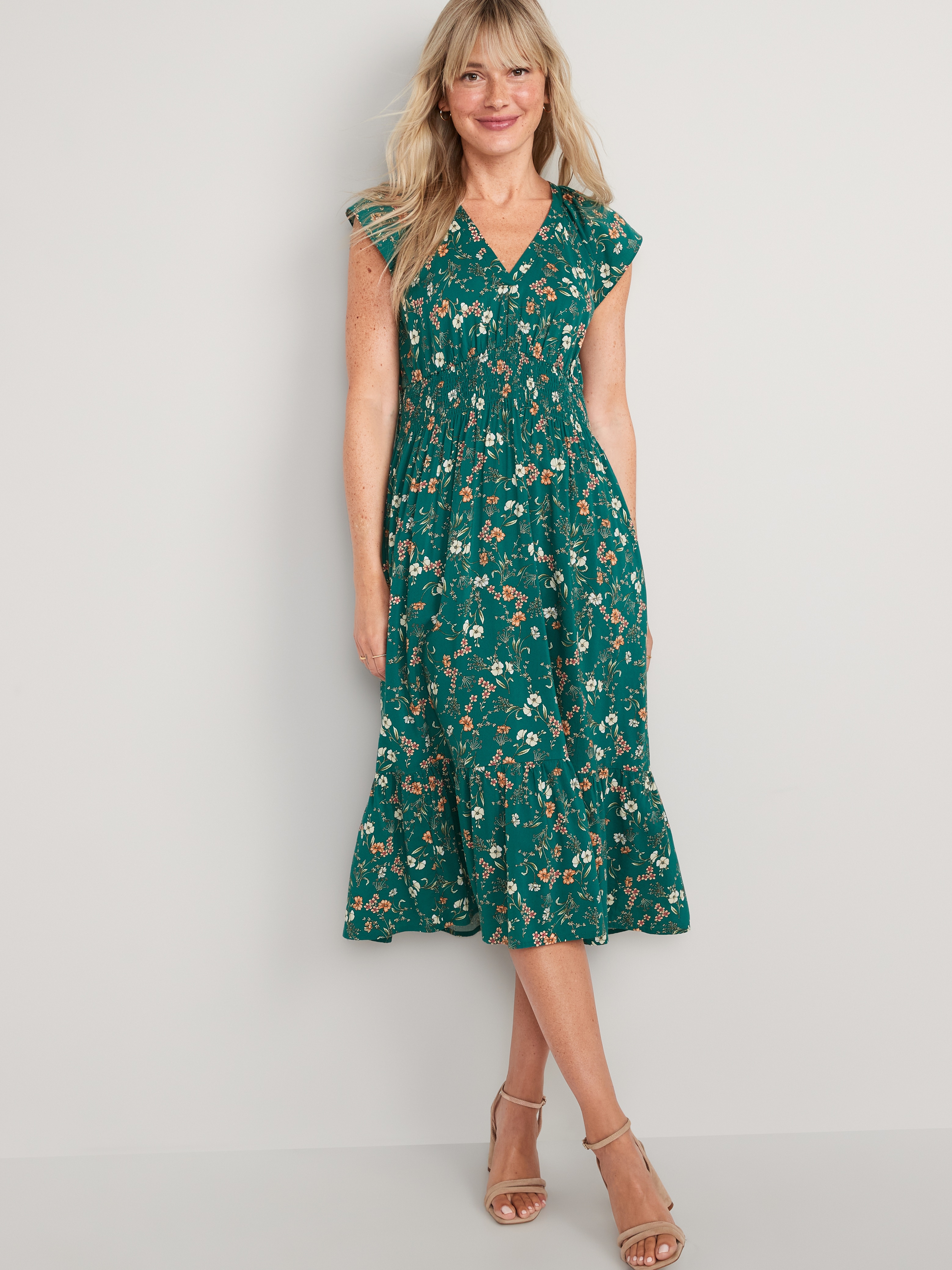 old navy waist defined flutter sleeve dress