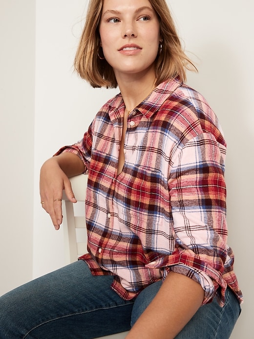 Image number 3 showing, Cropped Plaid Flannel Boyfriend Shirt