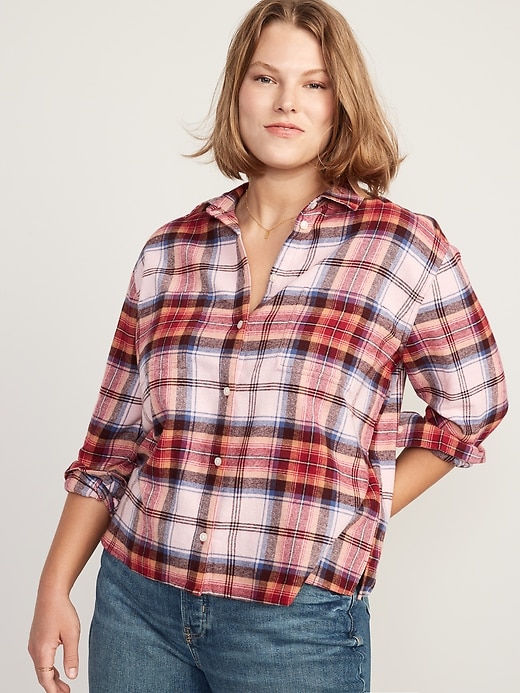 Image number 5 showing, Cropped Plaid Flannel Boyfriend Shirt