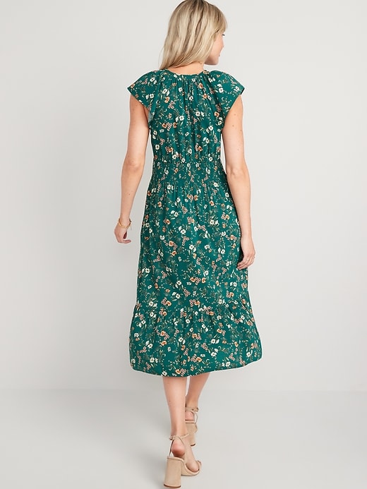 Waist-Defined Flutter-Sleeve Smocked Floral Midi Dress for Women | Old Navy