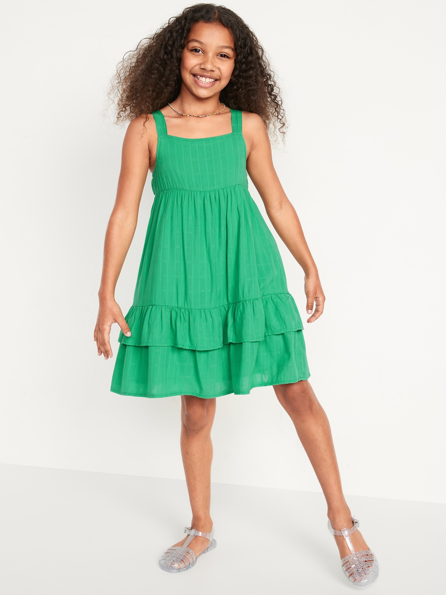 Sleeveless Tiered Textured-Dobby All-Day Midi Dress for Girls | Old Navy