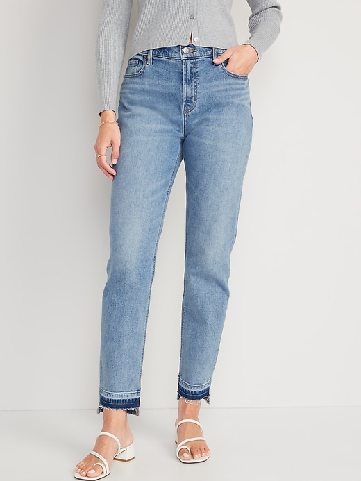 Image number 1 showing, Mid-Rise Cut-Off Boyfriend Straight Jeans for Women