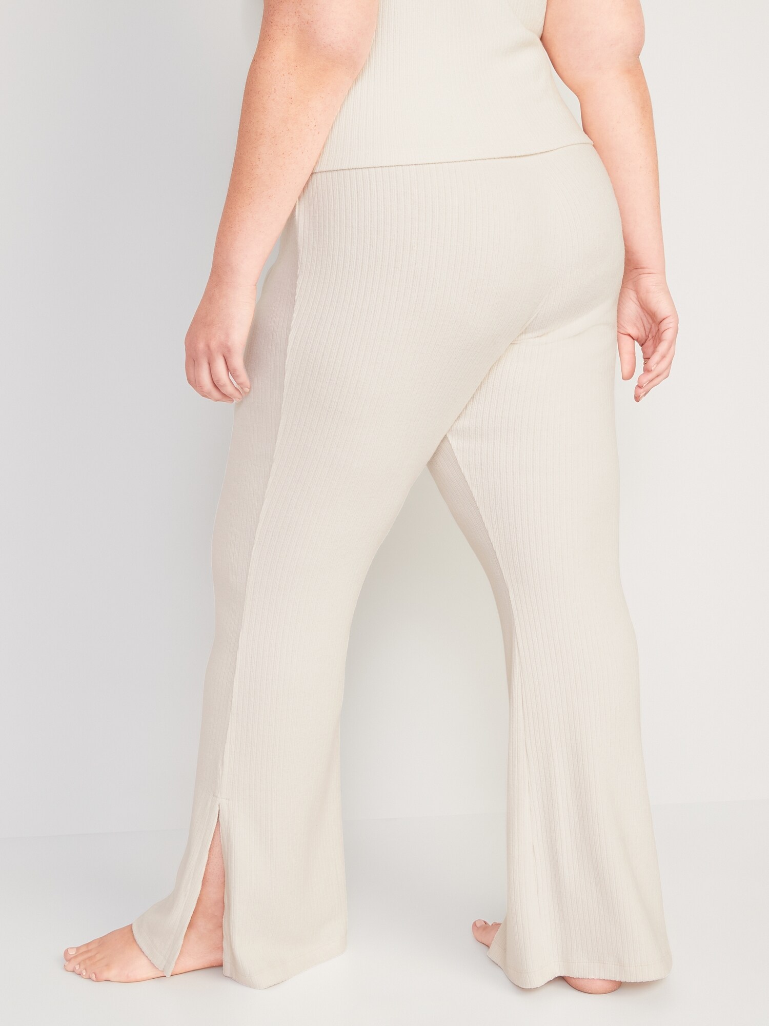 High-Waisted Rib-Knit Split Flare Lounge Pants for Women | Old Navy