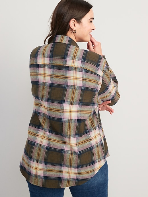 Image number 6 showing, Long-Sleeve Plaid Flannel Boyfriend Tunic Shirt for Women