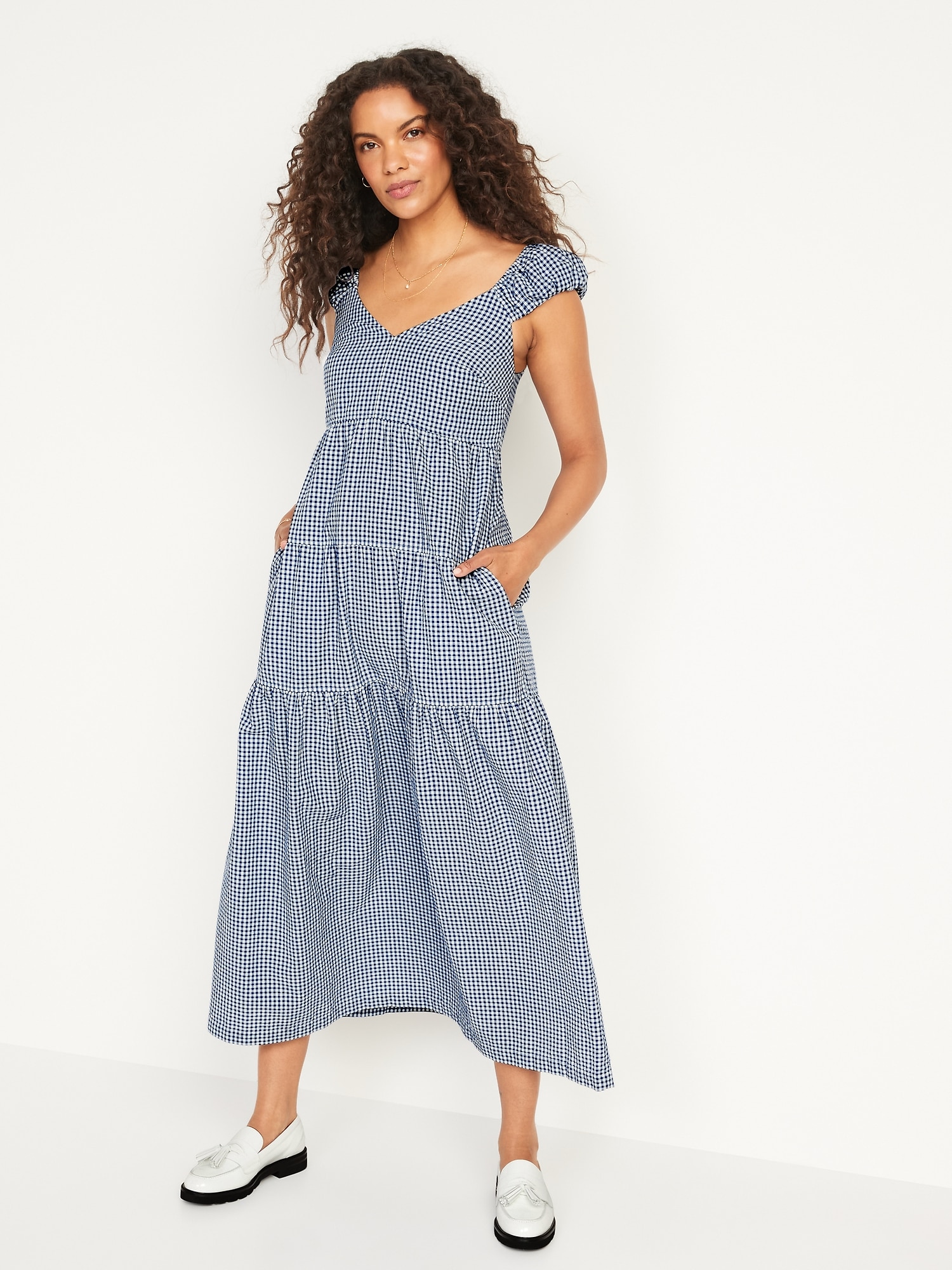 Oldnavy Fit & Flare Tiered Seersucker All-Day Maxi Dress for Women