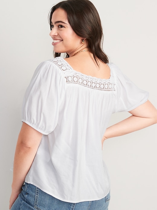 Image number 6 showing, Puff-Sleeve Crochet-Trimmed Pintucked Swing Blouse for Women