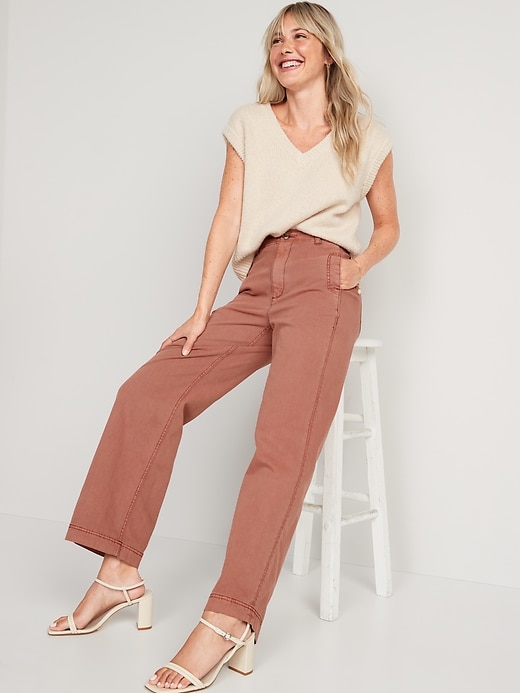 Image number 3 showing, Extra High-Waisted Wide-Leg Workwear Pants