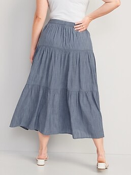 Slub-Weave Tiered Button-Front Maxi Skirt | Old Navy