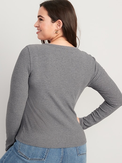 Image number 6 showing, Fitted Long-Sleeve Rib-Knit Henley Top