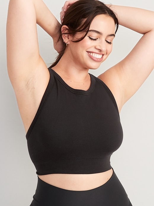 Light Support Seamless Rib-Knit Longline Sports Bra for Women, Old Navy