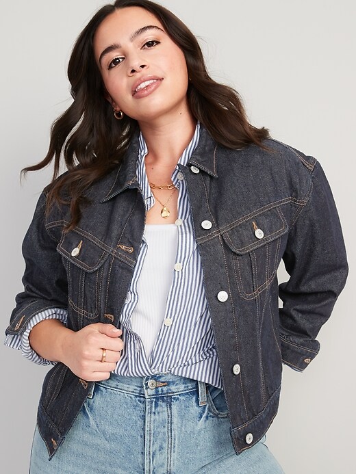 Image number 5 showing, Cropped Non-Stretch Jean Jacket for Women