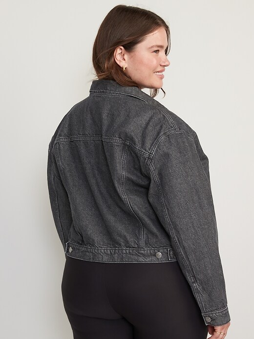 Image number 8 showing, Cropped Black-Wash Non-Stretch Jean Jacket for Women