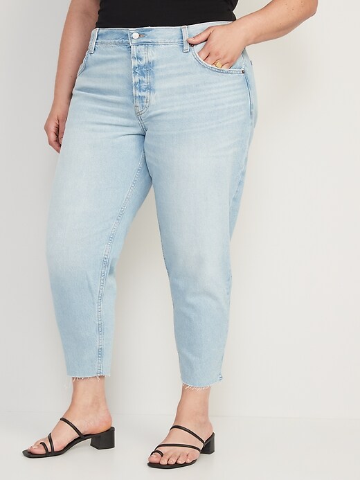 High-Waisted Button-Fly Slouchy Taper Cut-Off Non-Stretch Ankle Jeans ...