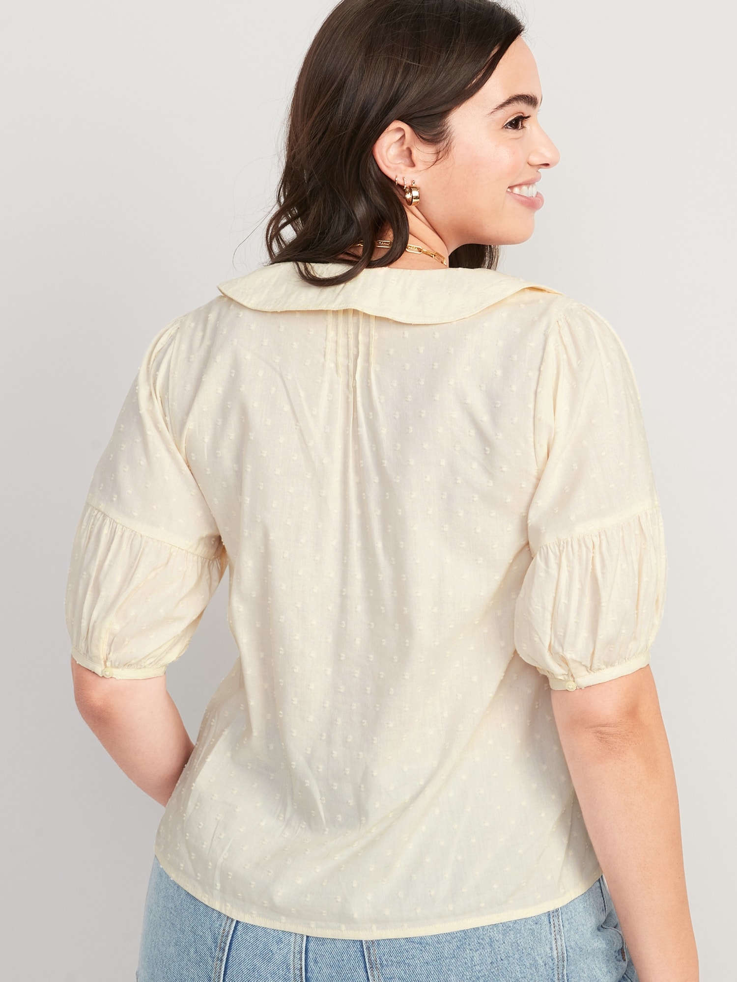 Puff-Sleeve Clip-Dot Peter Pan Collar Shirt for Women | Old Navy