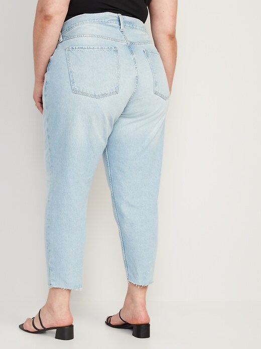 Image number 8 showing, High-Waisted Button-Fly Slouchy Taper Cut-Off Non-Stretch Ankle Jeans for Women