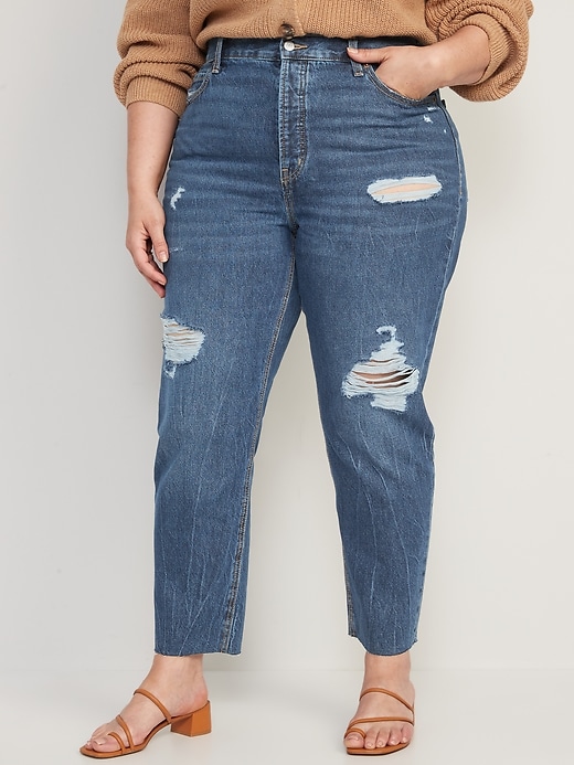 Image number 7 showing, Extra High-Waisted Button-Fly Sky-Hi Straight Cut-Off Non-Stretch Jeans for Women