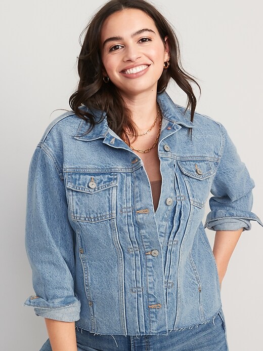 Image number 5 showing, Cut-Off Classic Non-Stretch Jean Jacket for Women