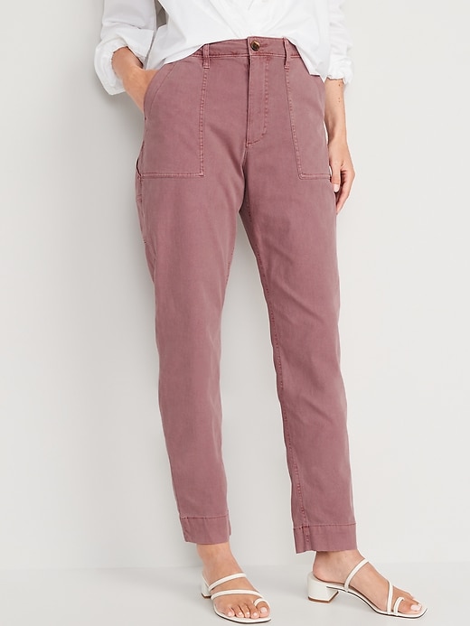 Image number 1 showing, High-Waisted Straight Canvas Workwear Pants for Women
