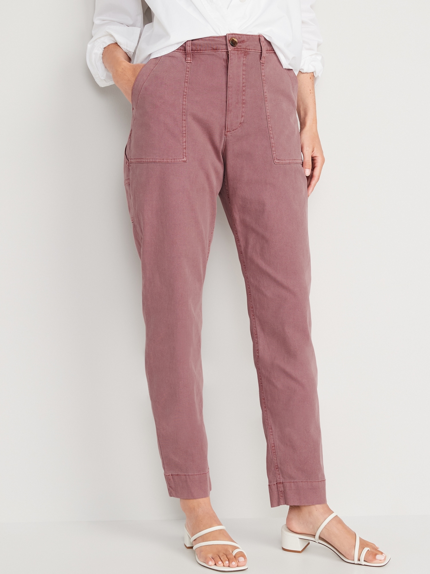 High-Waisted Straight Canvas Workwear Pants for Women