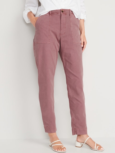 High-Waisted Straight Canvas Workwear Pants - Rosebloom