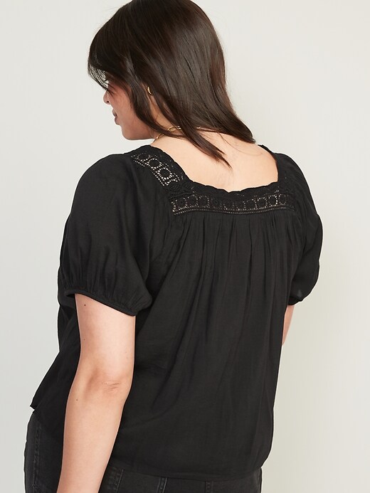 Image number 8 showing, Puff-Sleeve Crochet-Trimmed Pintucked Swing Blouse for Women