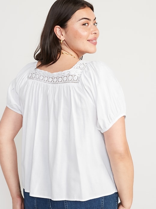 Image number 8 showing, Puff-Sleeve Crochet-Trimmed Pintucked Swing Blouse for Women