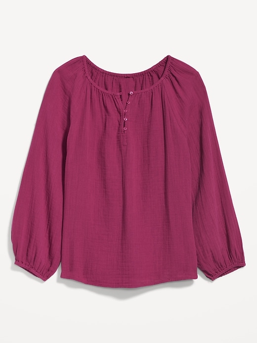 Shirred Double-Weave Long-Sleeve Blouse for Women | Old Navy