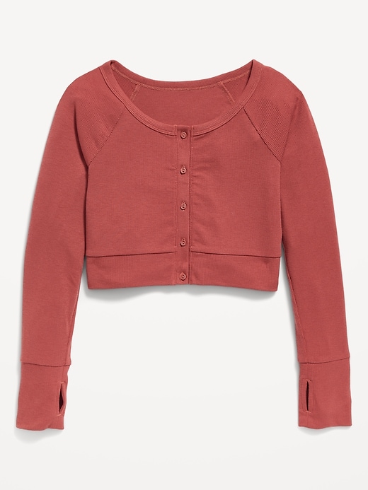 View large product image 2 of 3. UltraLite Rib-Knit Cropped Button-Front Cardigan for Girls