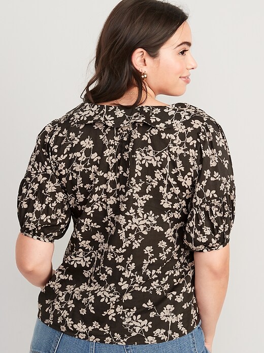 Image number 6 showing, Puff-Sleeve Floral-Print Peter Pan Collar Shirt for Women