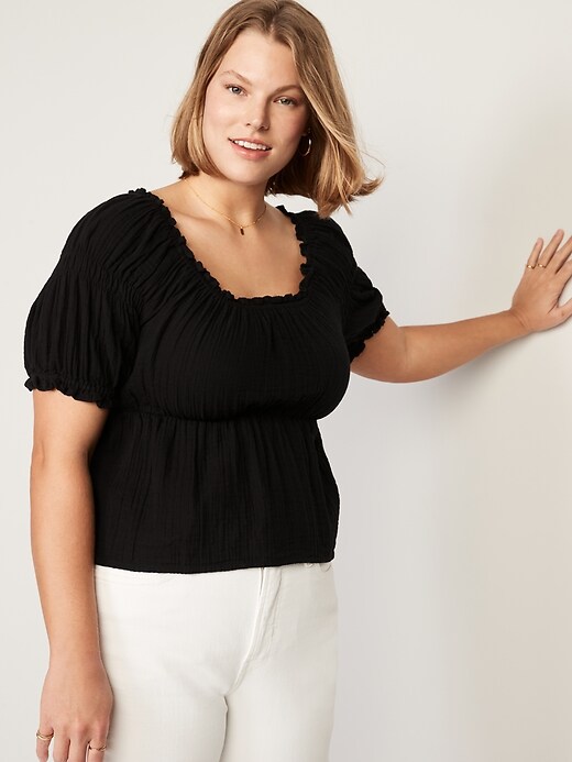 Image number 5 showing, Puff-Sleeve Shirred Babydoll Blouse